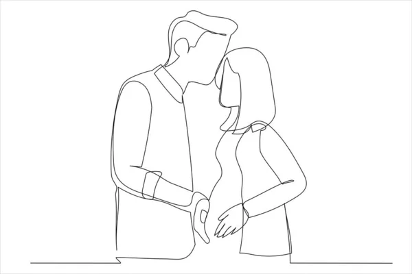 Drawing Loving Couple Waiting Baby Young Husband Touching Pregnant Wife —  Vetores de Stock