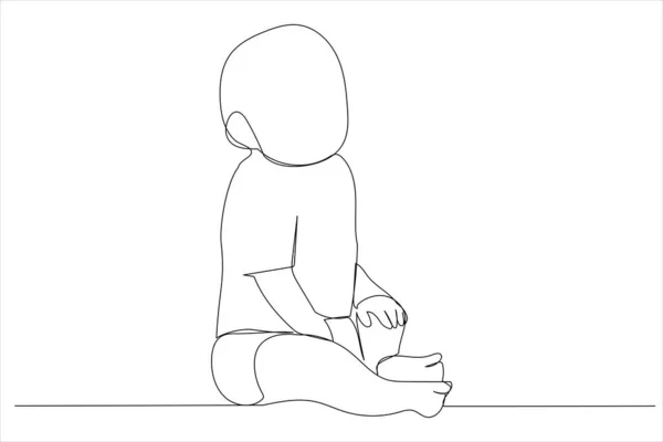 Drawing Happy Little Baby Boy Girl Sitting Floor Home Single — Stock Vector