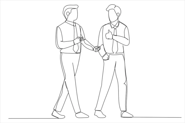 Businessman Chatting Whilst Crossing Street Single Continuous Line Art Style — Vetor de Stock
