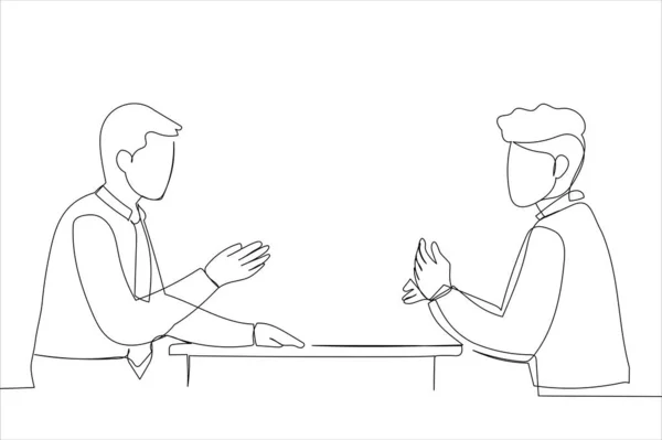 Partners Talking New Ideas Working Together Office Desk Single Line — Διανυσματικό Αρχείο