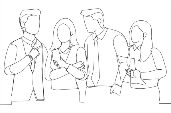 Businespeople Stylish Clothes Having Live Discussion Single Continuous Line Art — Image vectorielle