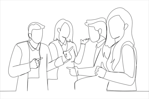 Woman Holding Cup Coffee While Colleagues Discussing Something Oneline Art — Stockvector