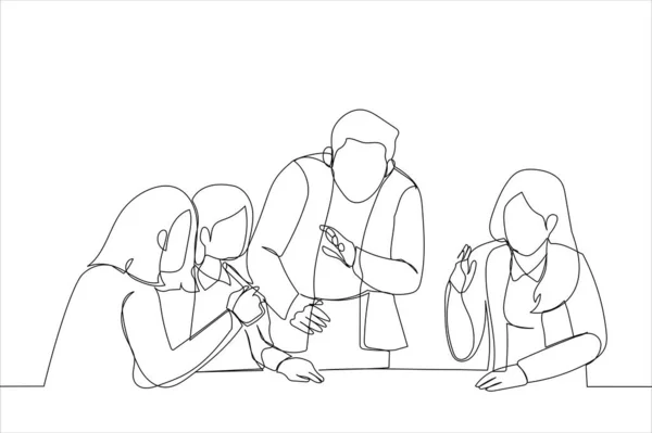 Cooperate Diverse Team Office Briefing Single Continuous Line Art Style —  Vetores de Stock