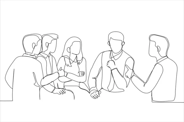 Cartoon Meeting Support Group Single Continuous Line Art Style — 图库矢量图片