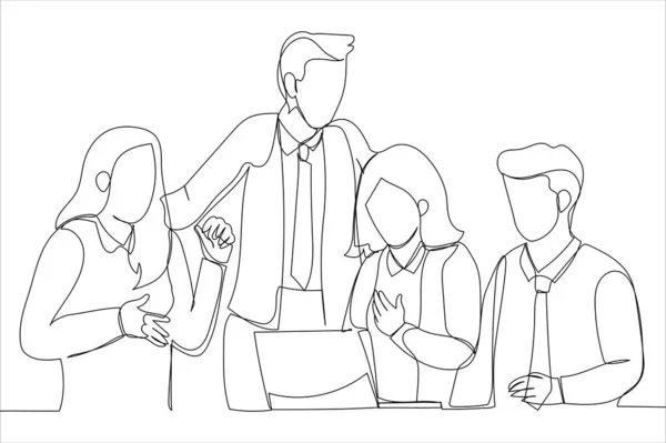 Business Team Members Having Discussion One Line Art Style —  Vetores de Stock