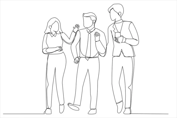 Business People Talking Each Other While Crossing Street Continuous Line — Stockvector