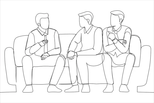 Cartoon Friends Talking Sofa Living Room Single Continuous Line Art — Vettoriale Stock