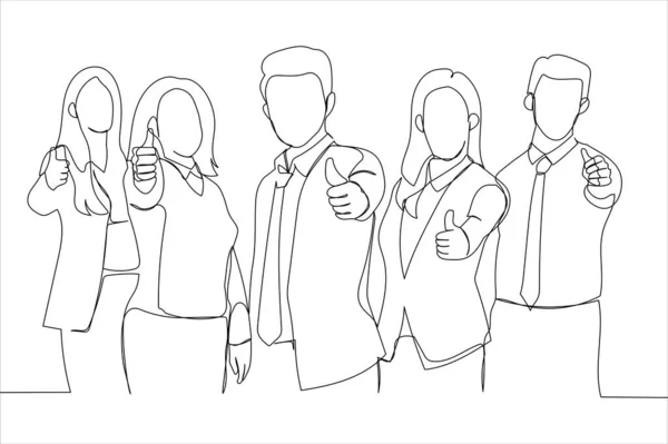 Leaders Employees Group Showing Thumbs Single Line Art Style — Stok Vektör