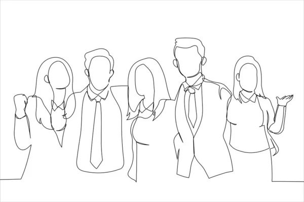 Drawing Successful Business Team Together Single Line Art Style — Stock vektor