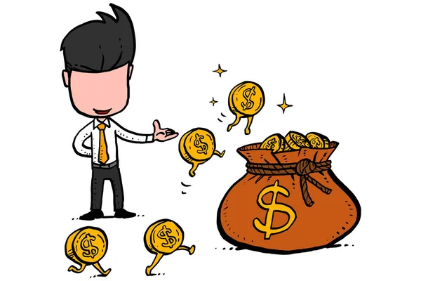 Businessman Earn Profit His Money Bag Full Concept Getting Rich — Stockvektor