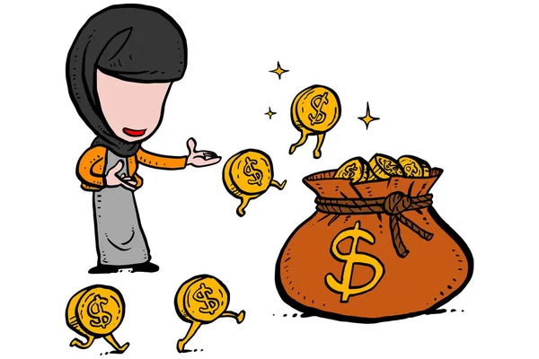 Asian Business Woman Earn Money Working Concept Salary Bonus — 图库矢量图片