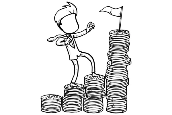 Businessman Walking Stairs Made Dollar Coin Concept Financial Goal — 图库矢量图片