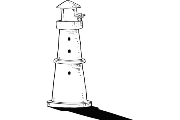 Business Woman Lighthouse Using Spyglass Vision Mission Concept — Stockvektor