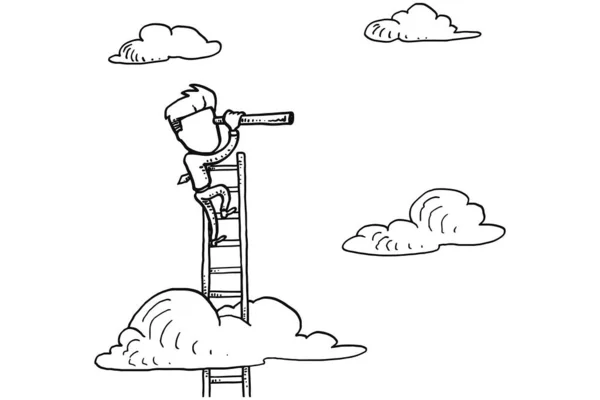 Businessman Using Ladder Using Telescope Business Vision Mission Concept - Stok Vektor