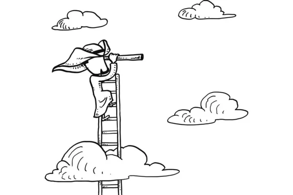 Arab Businessman Using Ladder Using Telescope Searching New Business Ideas — Vector de stock