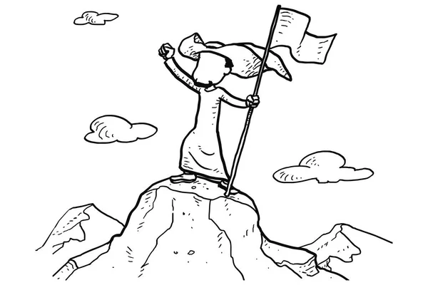 Arab Businessman Hold Flag Top Cliff Achieve Goal Concept Cartoon — Vettoriale Stock