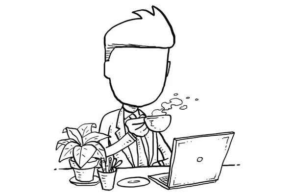 Joyful Manager Sipping Coffee His Desk Cartoon Vector Illustration Design — Stockvektor