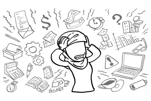 Asian Muslim Businesswoman Stress Work Concept Burnout Unhappy Worker Cartoon — Stock vektor
