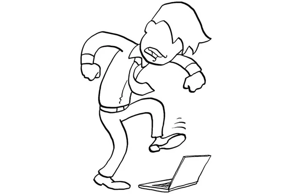 Angry Business Man Stomp Destroying Error Laptop Concept Stress Work — 图库矢量图片