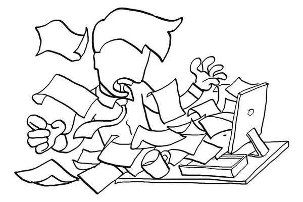 Computer Vomiting Paper Make Worker Stunned Concept Overload Work Cartoon — Vector de stock