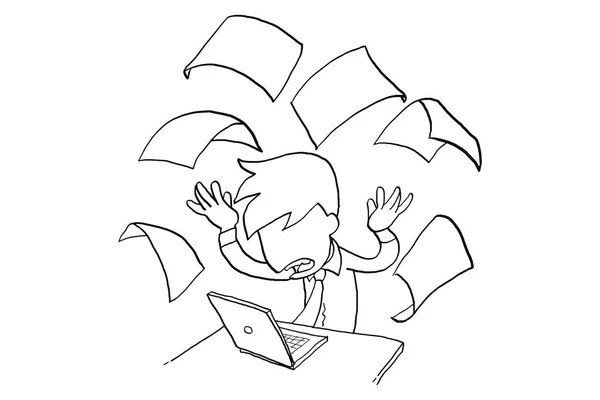 Stressed Worker Throwing Paper Everywhere Concept Burnout Cartoon Vector Illustration — 스톡 벡터