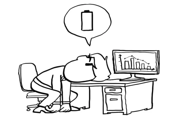 Exhaust Worker Losing His Energy Concept Overworked Cartoon Vector Illustration — ストックベクタ