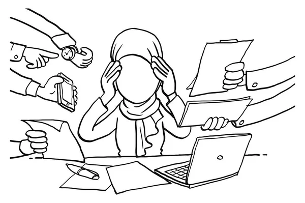 Muslim Business Woman Overworked Concept Multitasking Burnout Cartoon Vector Illustration — Διανυσματικό Αρχείο