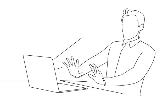 Illustration Emotional Scared Young Businessman Sitting Cafe Screaming Laptop — Vetor de Stock