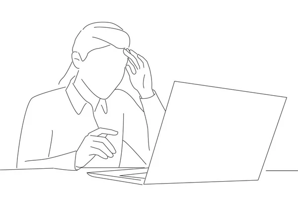 Illustration Shocked Afraid Worried Business Woman Look Laptop Computer Screen — 图库矢量图片