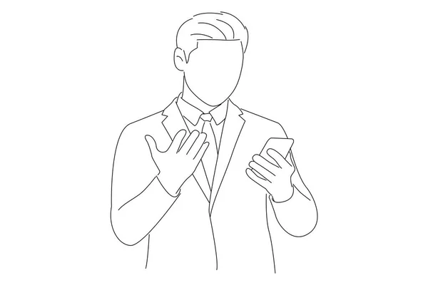 Illustration Frustrated Businessman Looking Phone Man Got Bad News — Stok Vektör