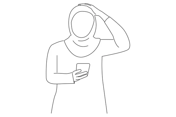 Illustration Stressed Worried Young Arab Woman Hand Head Reading Frustrating — Stock vektor