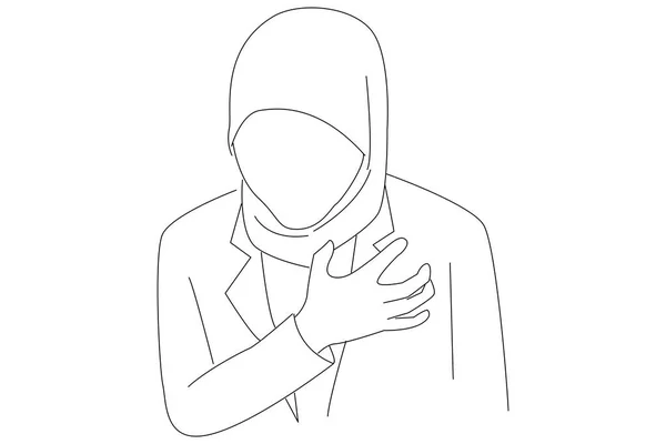 Illustration Sick Muslim Suffering Heart Attack Seizure One Line Style — 图库矢量图片