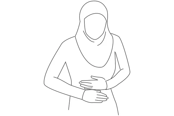 Cartoon Muslim Business Woman Hijab Suffering Acute Stomach Ache Because — Stock vektor