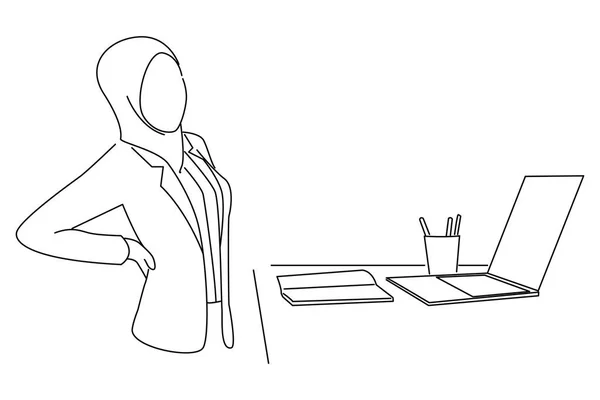 Illustration Muslim Business Women Hand Back Pain Waist Pain One — Image vectorielle