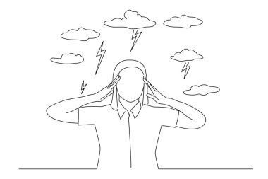 Cartoon of woman with worried stressed trying to concentrate with brain melting.