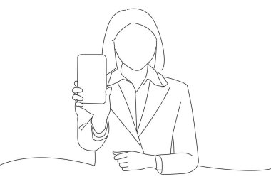 business woman showing the smart phone. Outline drawing style art