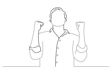 businessman showing excitement clenching fists. Line art style