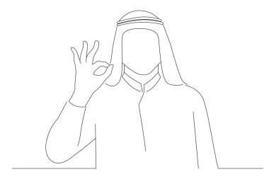 arab businessman giving OK sign with fingers. Line art style