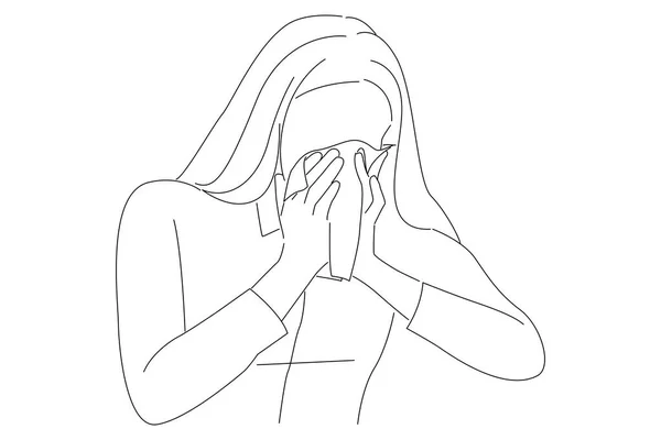 Drawing Young Business Woman Got Nose Allergy Flu Sneezing Nose —  Vetores de Stock