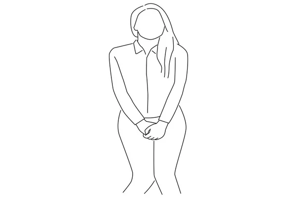 Cartoon Pretty Young Woman Need Toilet Outline Drawing Style Art — Διανυσματικό Αρχείο