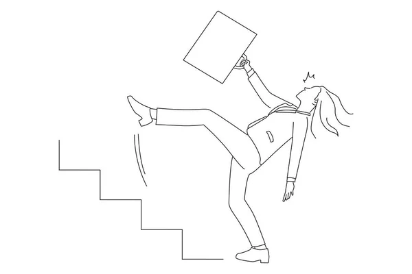 Cartoon Stressed Businesswoman Falling Ladder Stairs — Stok Vektör