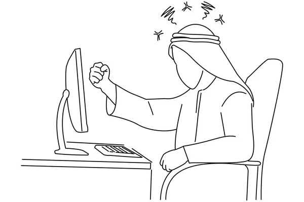 Cartoon Arab Man Working Office Continuous Line Art — Image vectorielle