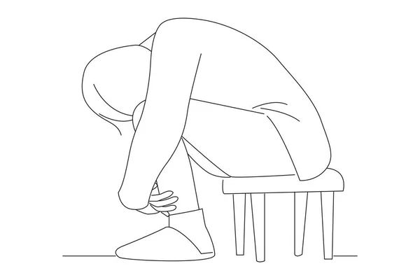 Cartoon Woman Sitting Alone Depressed Line Art Style — Stockvektor