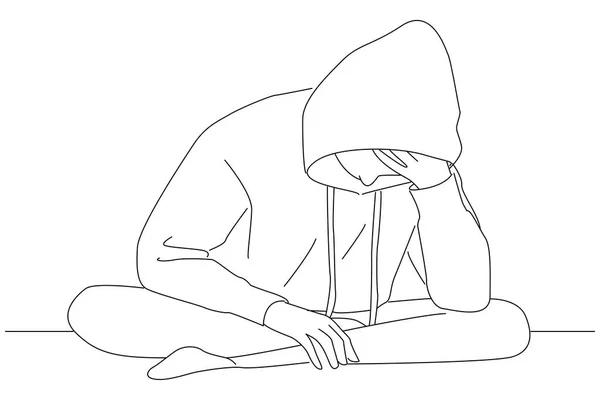 Unhappy Young Adolescent Girl Sitting Comfortable Bed Feeling Exhausted Depressed — ストックベクタ