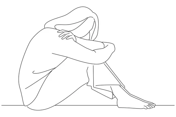 Sad Woman Depression Sitting Alone Floor Major Depressive Disorder — стоковый вектор