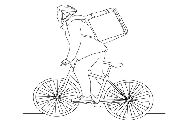 Courier Company Employee Sending Logistic Bicycle Oneline Art Drawing Styl — Stockový vektor