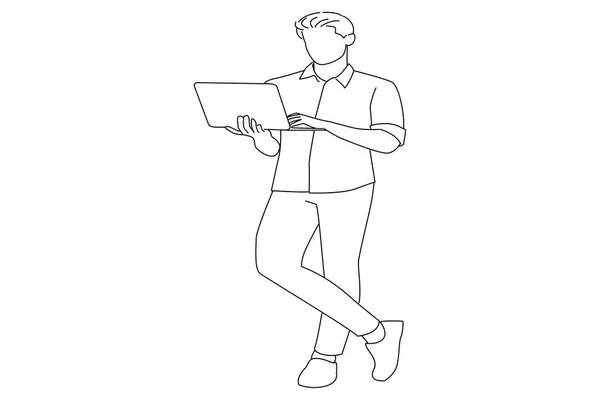 Manager Standing Confidently Legs Crossed One Line Art — Stok Vektör