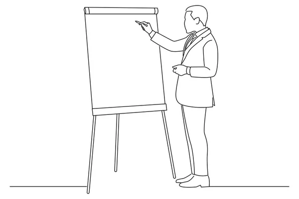 Businessman Talk Make Whiteboard Presentation Employees Outline Drawing Style Art — Stockový vektor