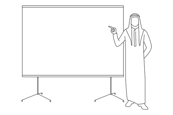 Arabic Business Man Showing Whiteboard Outline Drawing Style Art — Stock vektor