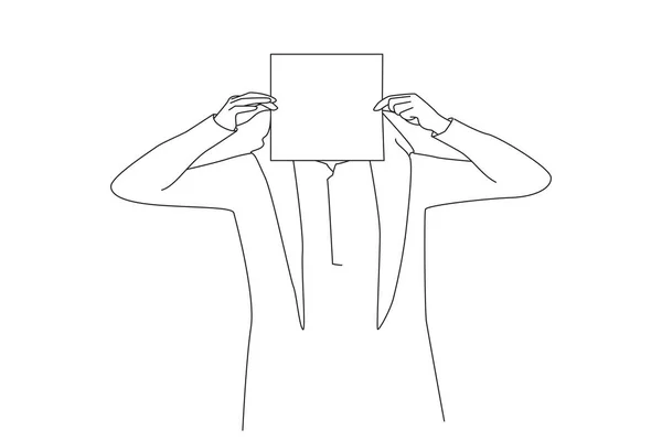 Arab Man Holding Card Face Paper Outdoor Line Art Style — 图库矢量图片